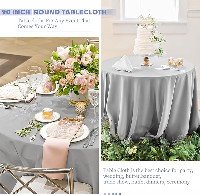 6 Pack Light Grey Round Tablecloths - Image 6