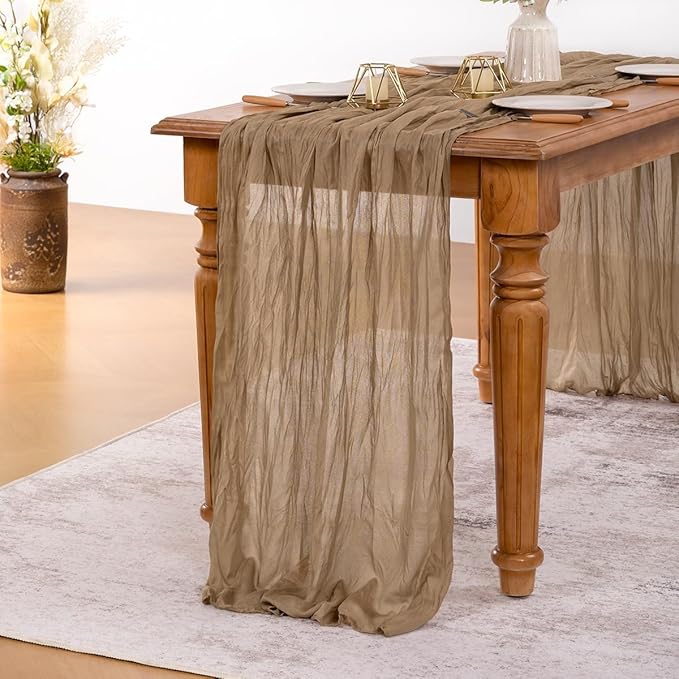 MLMW 10 Pack Fall Table Runner Boho Nude Brown Cheesecloth Table Runner Autumn - Image 4