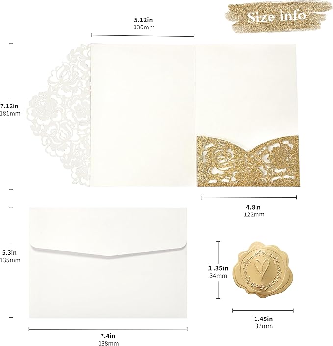 DORIS HOME 50pcs Laser Cut Wedding Invitation Pockets - Image 3