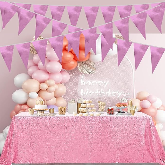 40M/130FT Pink Triangle Pennant Banner Flag Metallic Fabric Bunting Garland - Image 4