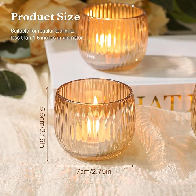 Set of 6 Ribbed Glass Votive Candle Holders, and Home Decor - Image 4