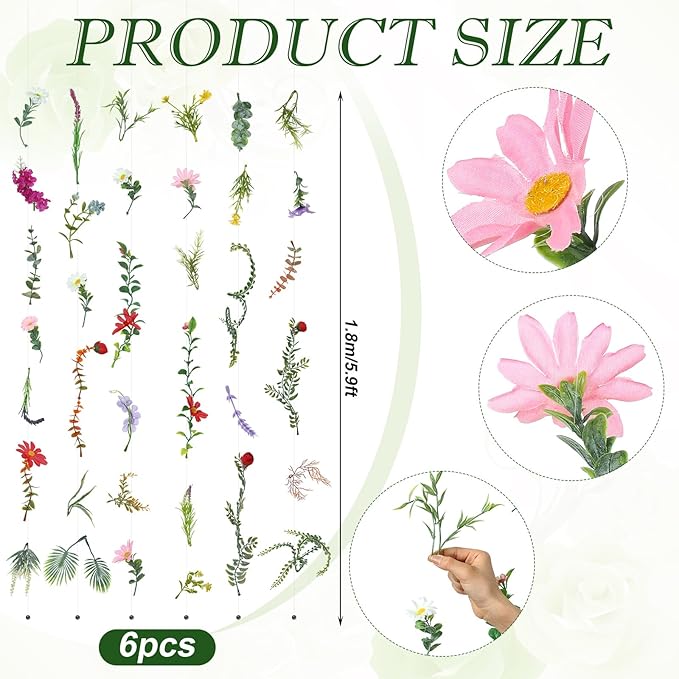 XunYee 6 Pcs 35.4 ft Flower Garlands Hanging Wildflower Backdrop Decoration - Image 3