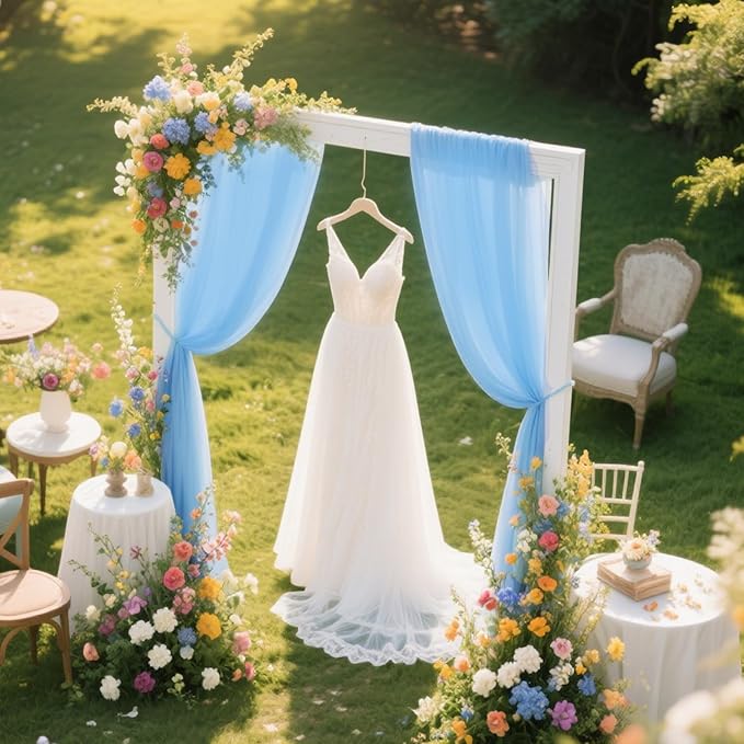 VOK Blue Wedding Arch Draping Fabric Chiffon Fabric, 29in x 18Ft 2 Panels Sheer - Image 7