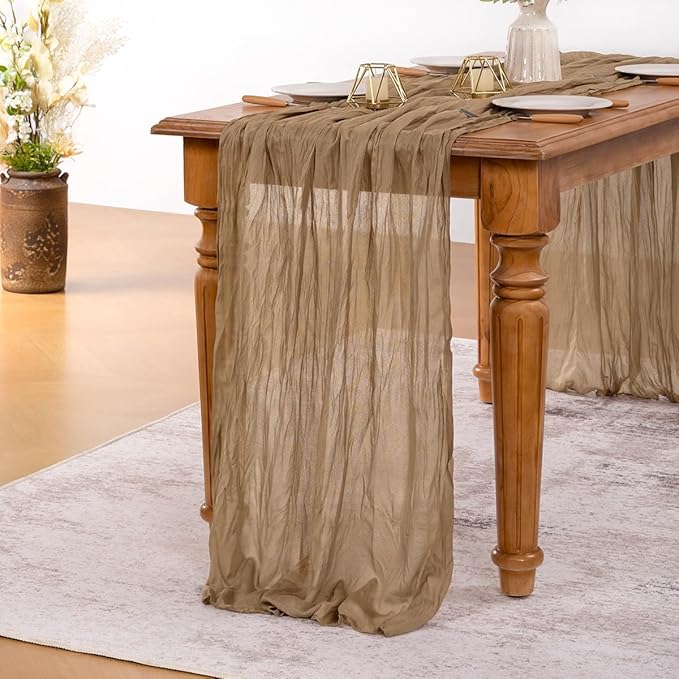 MLMW 4 Pack Fall Table Runner Boho Nude Brown Cheesecloth Table Runner Autumn - Image 4