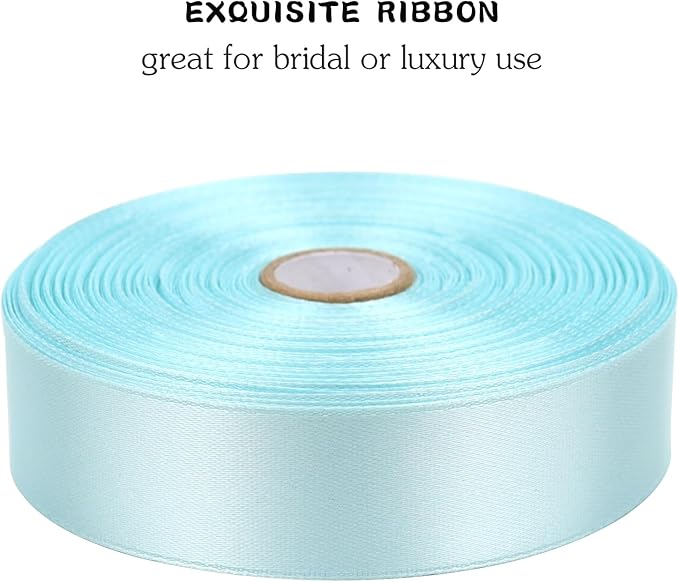 Light Blue Solid Satin Ribbon 1 Inch 50 Yards Solid Polyester Fabric Ribbon - Image 4