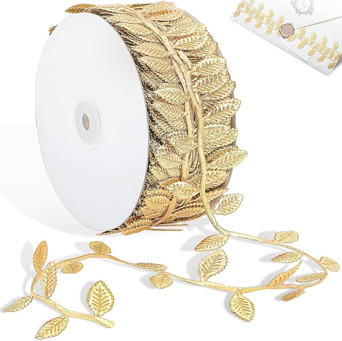 Naidiler Gold Leaf Ribbon, 20 Yards Artificial Gold Leaf Trim by NaidilerBeautifyYourLife