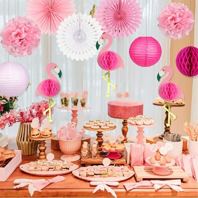 zilue Tropical Party Decorations Pink Flamingo Party Supplies Pom Poms Flowers - Image 3
