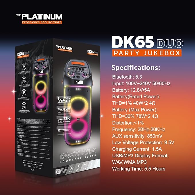 The Platinum DK65 Bluetooth Party Speaker, Karaoke Machine - Image 6