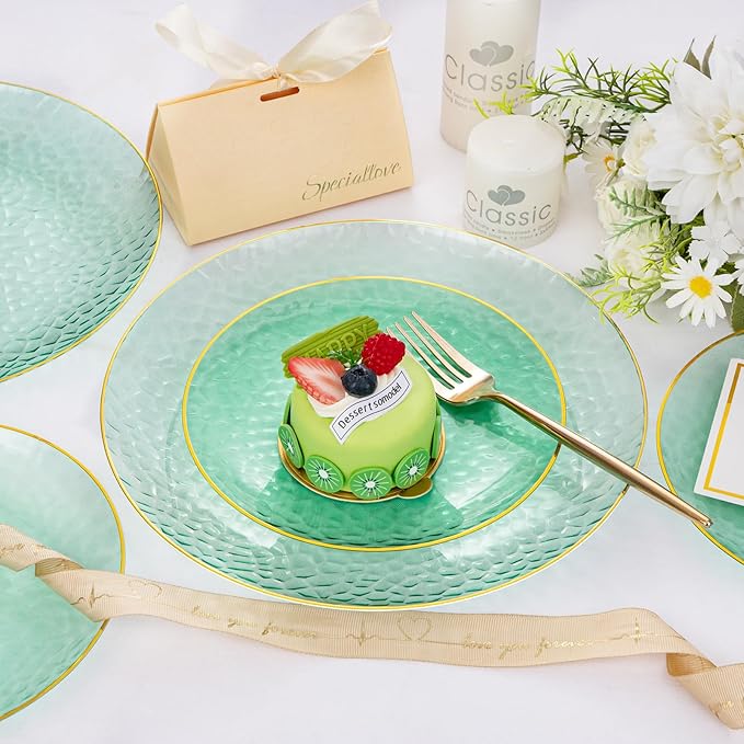 Rubtlamp 60 Pieces Green Gold Plastic Plates - Image 3