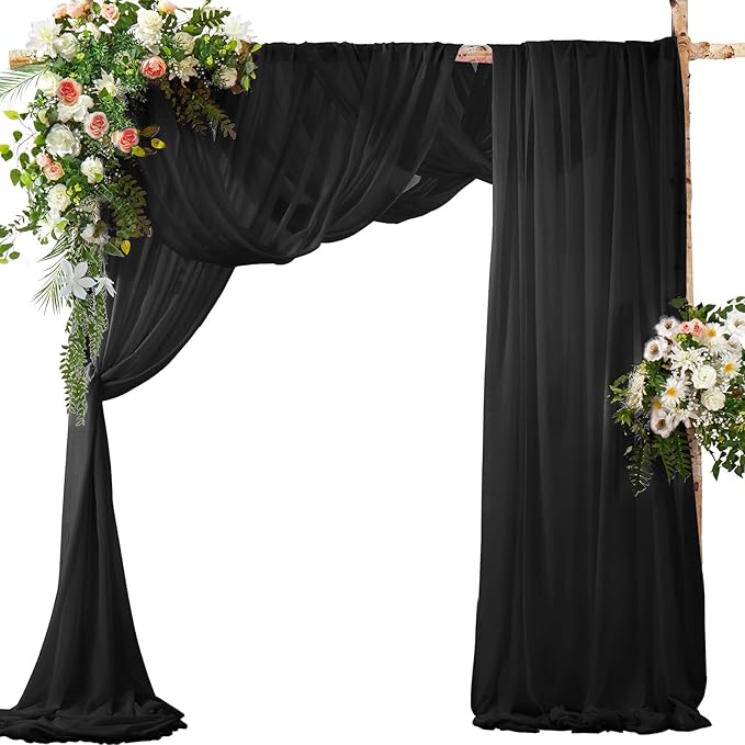 SiinvdaBZX 2 Panels Wedding Arch Draping Fabric 30" x 240" Black Polyester by SiinvdaBZX