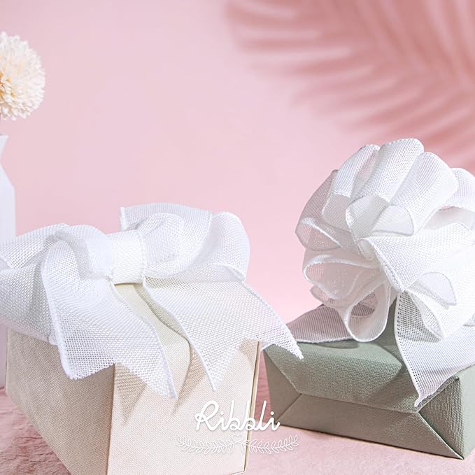 Ribbli White Burlap Wired Ribbon, 2-1/2” Inch x Continuous 20 Yard, Big Bows - Image 3