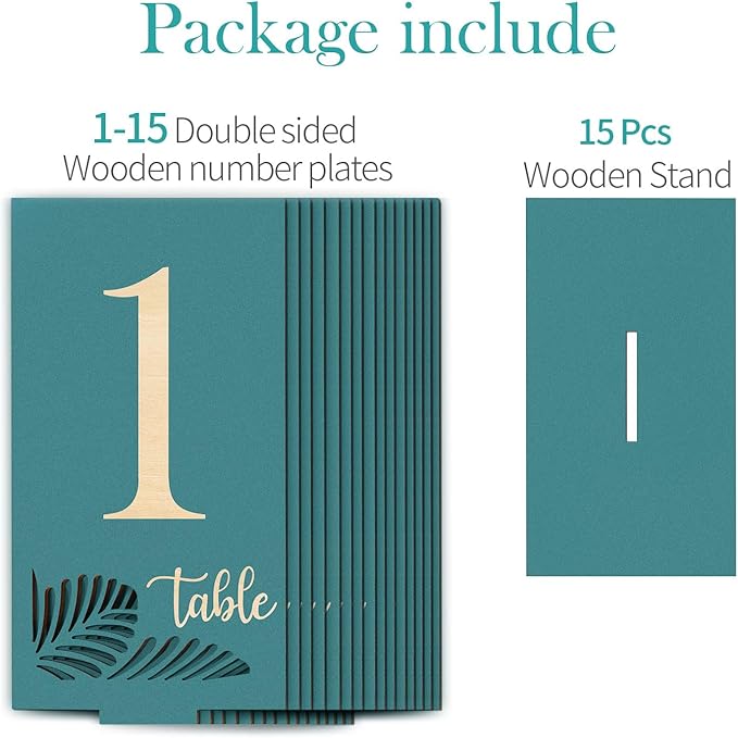 Wooden Table Numbers 1-15, 3.2x5.8 Inch Double Sided Rustic Blue Wedding Table - Image 9