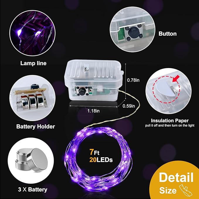 pozzolanas 12 Pack Purple Battery Operated String Lights - 7ft Waterproof Fairy - Image 5