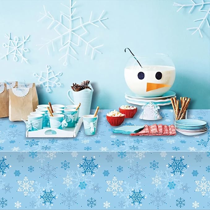 3 Pieces Snowflake Christmas Tablecloth, Plastic Ice Blue and White Winter - Image 6