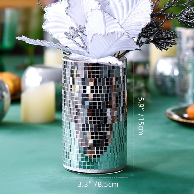 WDHODEC 6 Pcs Disco Vases Bulk Silver Mirror Disco Ball Flower Vase Glass - Image 7