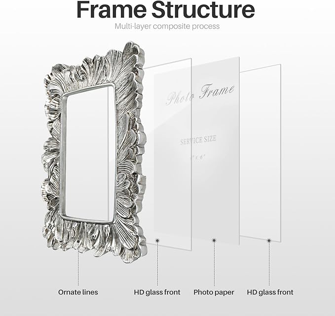 4x6 Silver Picture Frame, Vintage Silver Palm Leaves Textured Hand-Crafted - Image 5