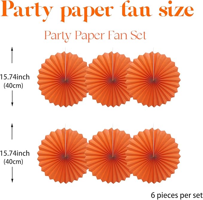 Orange Birthday Party Decorations, DIY Orange Paper Fans Hanging Decoration - Image 2