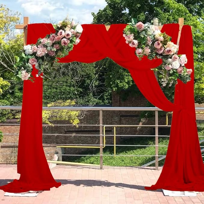 2 Panles Red Chiffon Ceiling Drapes 20Ft Wedding Arch Draping Fabric Red Sheer by CHHEART