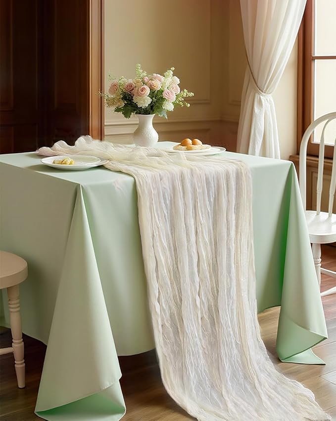 Beige Cheesecloth Table Runner 120 Inch, Summer Boho Gauze 10 FT, Rustic Cheese - Image 7