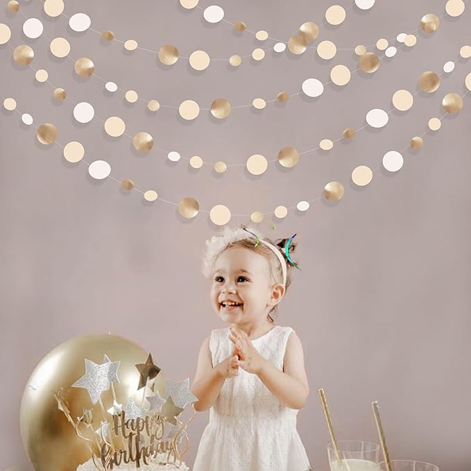 Champagne Gold Party Decorations Circle Dots Garland Gold Neutral Nude Neutral - Image 4