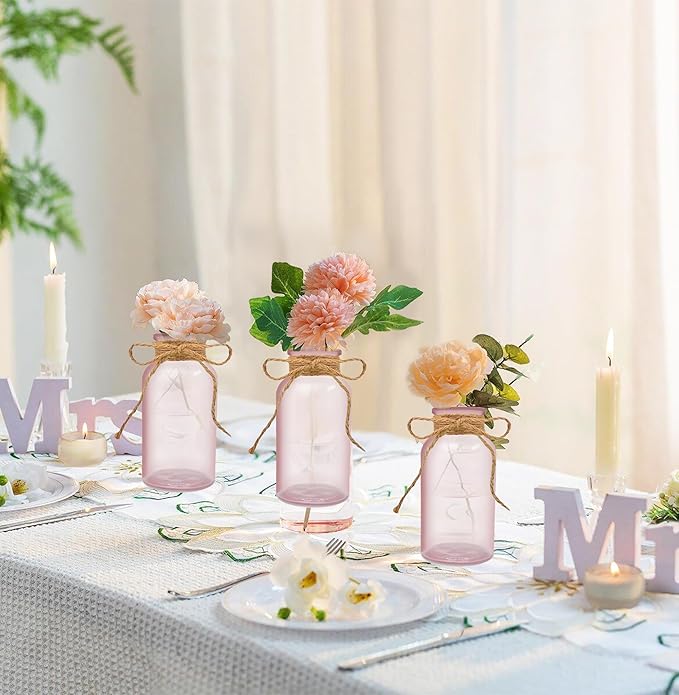 Vintage Glass Flower Vase，12 Pack Pink Farmhouse Glass Centerpiece Vases Mason - Image 2