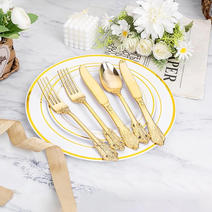 WDF 120PCS Gold Plastic Silverware - Image 7