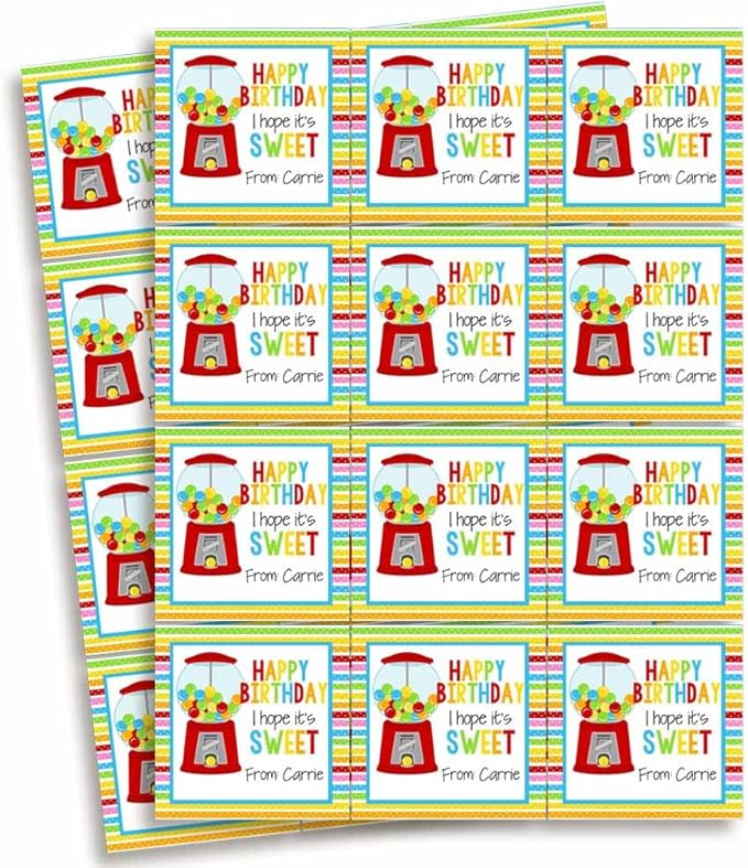Custom & Personalized Sweet Gumball Happy Birthday Gift Tag Sticker Labels - Image 2