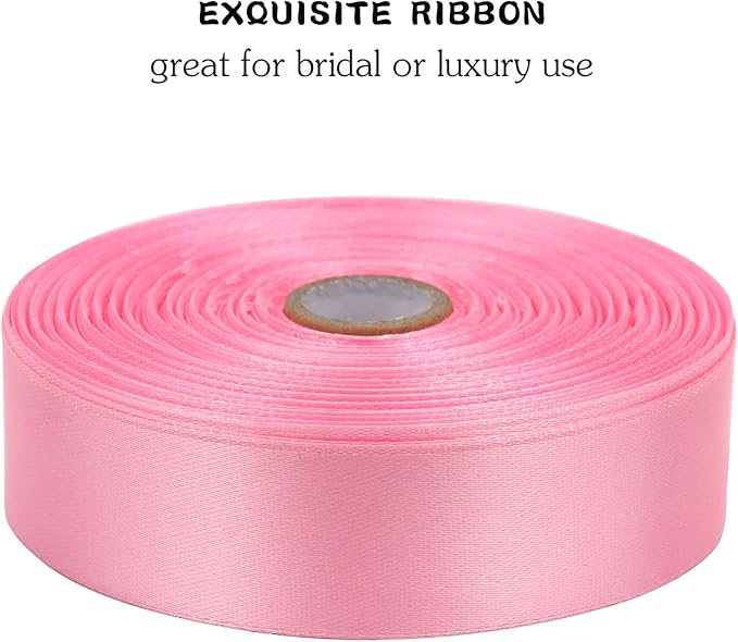 Pink Solid Satin Ribbon 1 Inch 50 Yards Solid Polyester Fabric Ribbon - Image 4
