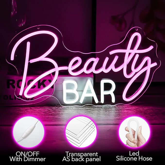 Beauty Bar Neon Sign, Girls Makeup Room Bedroom Decor - Image 3