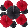 20 Pcs Black Red Hanging Paper Fan, Round Paper Fans Decorations Set by Tisspoms