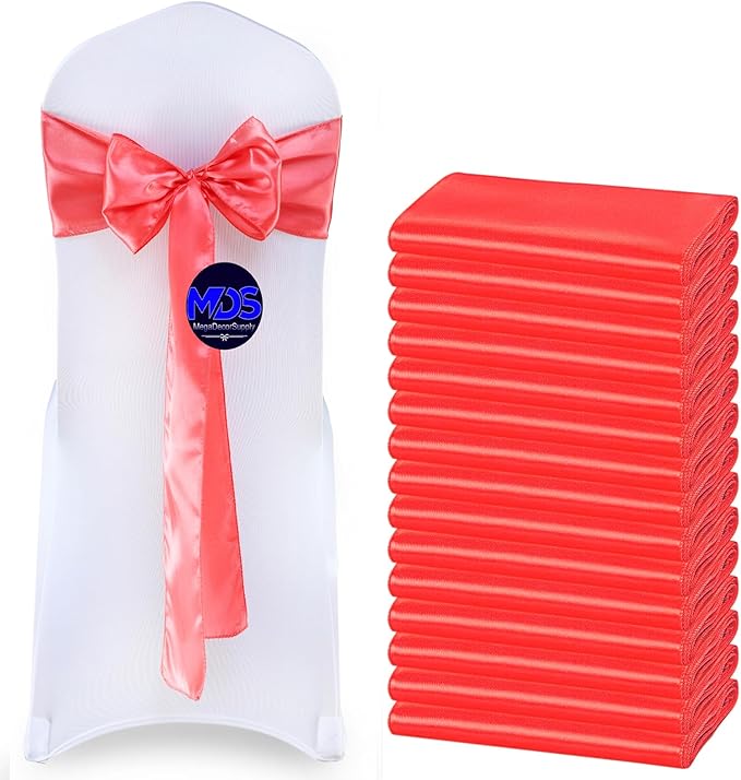 MDS Pack of 50 PCS Satin Chair Sashes Charmeuse Sateen Dining Chair Bows Ribbon by MDS