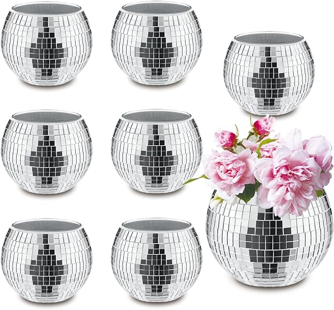 8 PCS Silver Disco Ball Vase, Glass Disco Ball Planter Candle Holder Vase Bulk by MXOYOXM