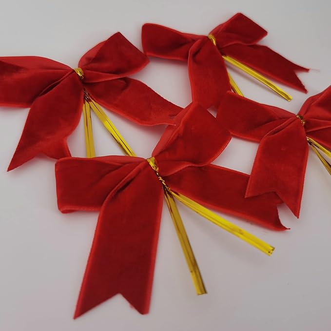 30pcs 3-1/2" Christmas Red Velvet Twist Tie Bows - Image 6