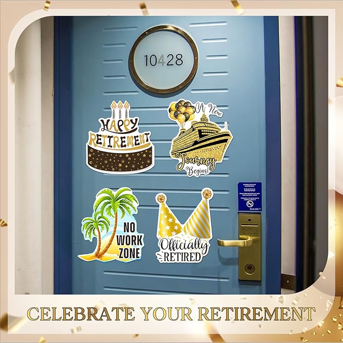 Hoteam 4 Pcs Retirement Cruise Door Decorations Magnetic Large Happy Retirement - Image 3
