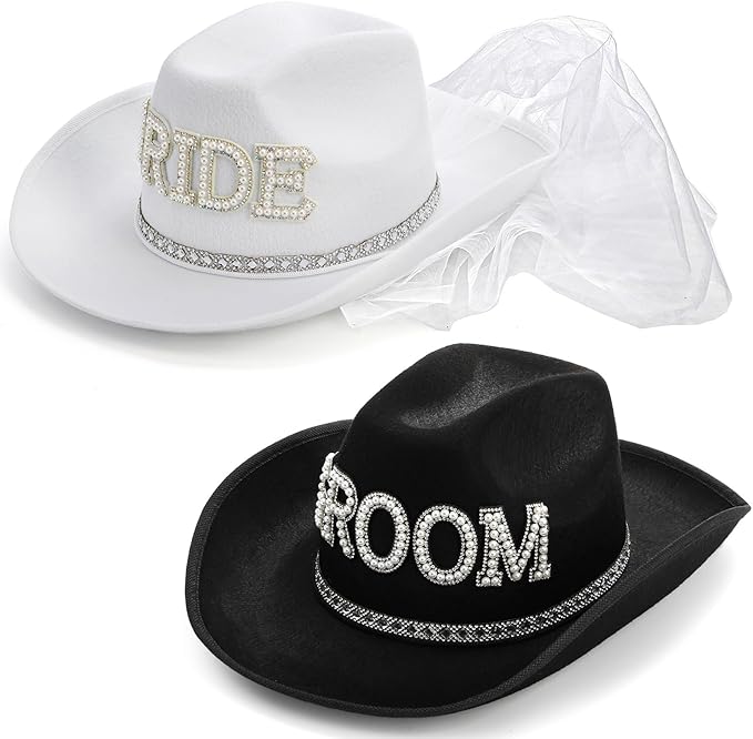 Frcctre 2 Pcs Bride Cowgirl Hat - Image 3