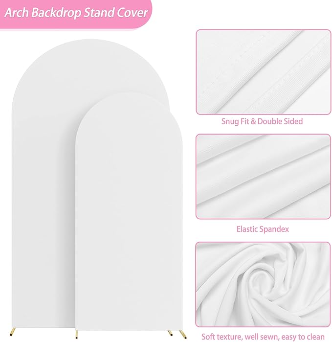 Fomcet Wedding Arch Cover 7.2FT, 6FT White Spandex Arch Backdrop Covers 2 Set - Image 3