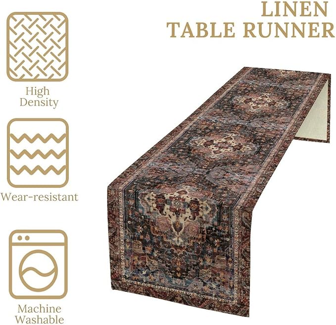 Vintage Boho Floral Table Runner, Rustic Country Farmhouse Black Bohemia Flower - Image 5