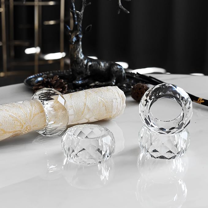 kitCom Crystal Napkin Ring Holders Set of 12, Luxury Crystal Napkin Holder Rings - Image 4