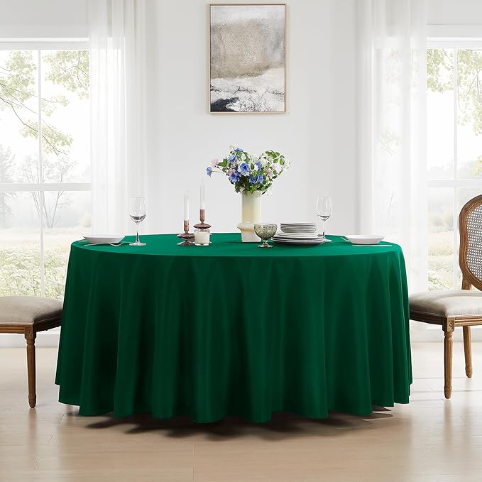 Round Tablecloth 6 Pack 90 Inch Dark Green Tablecloths Washable Decorative - Image 2