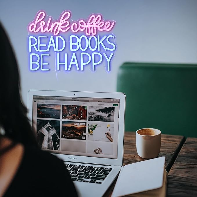 Drink Coffee Read Books Be Happy Neon Sign USB Powered Led Read Books Neon Light - Image 6