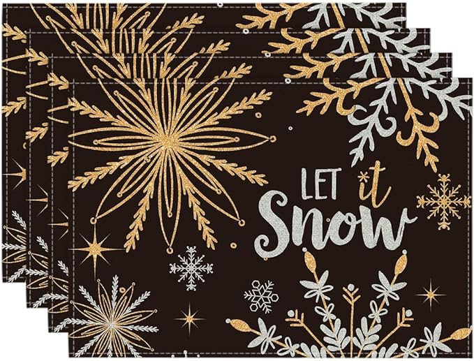 Artoid Mode Black Snowflake Let It Snow Winter Placemats Set of 4, 12x18 Inch - Image 7