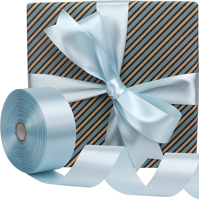 Sky Blue Solid Satin Ribbon 1-1/2 Inch 50 Yards Solid Polyester Fabric Ribbon - Image 5