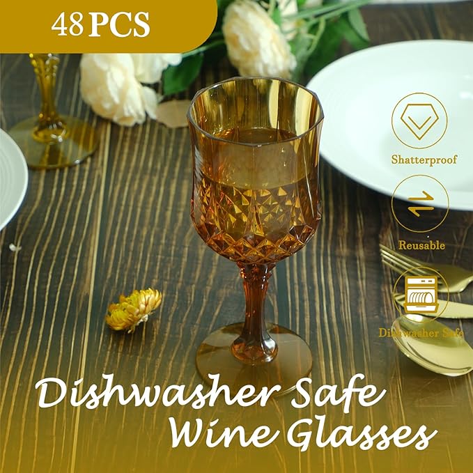 Plastic Wine Glasses，Plastic Goblets Vintage Style Cordial Drinking Glasses - Image 4