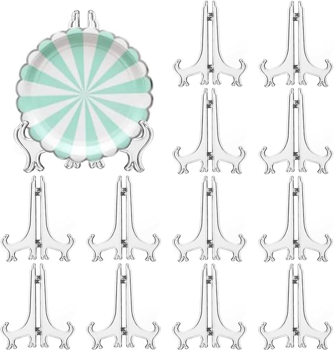12 Pack 5 Inch Clear Plastic Easels or Stand/Plate Holders to Display Pictures by LonlyEagle