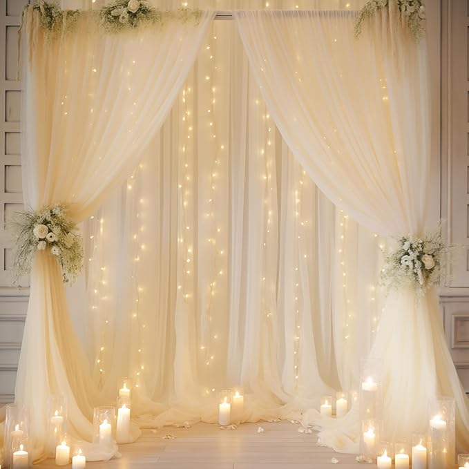 10ft x 10ft Beige Chiffon Backdrop Curtain - Image 6