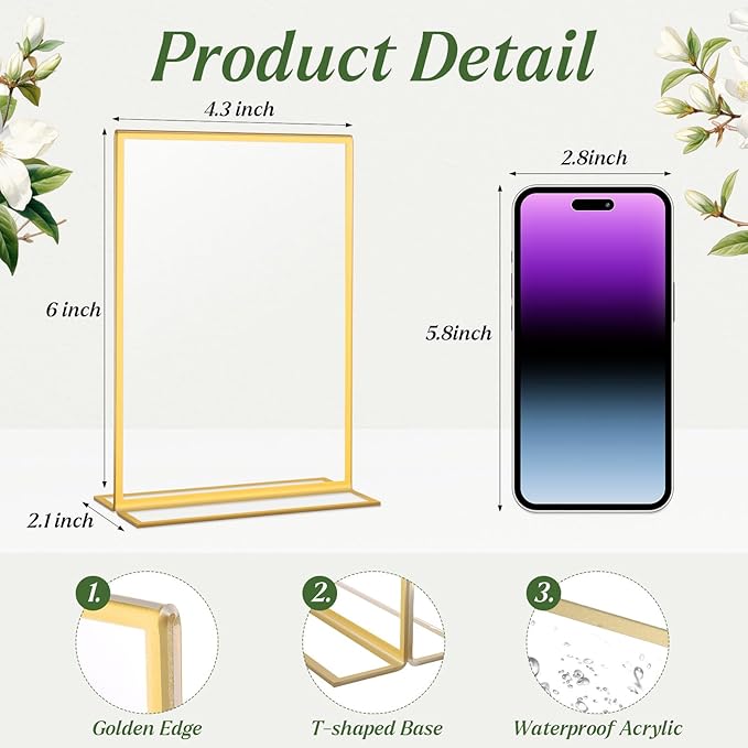 30 Pack 4x6 Gold Acrylic Sign Holders, Double Sided Clear Frames - Image 3