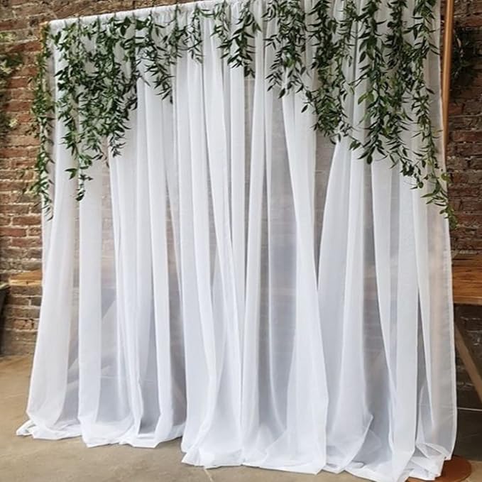 PARTISKY 10x7ft White Chiffon Backdrop Curtains by Partisky