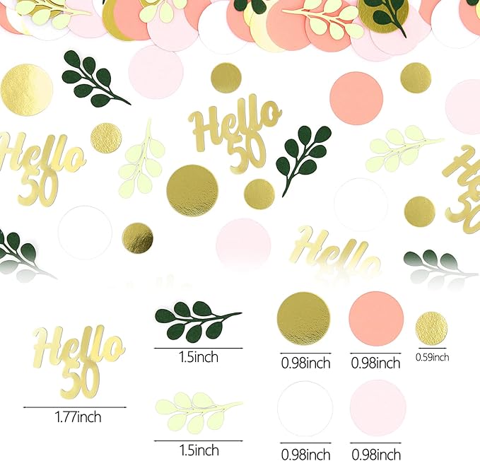 300PC 50TH Birthday Confetti for Table Pink and Sage Green Happy 50TH Birthday - Image 5