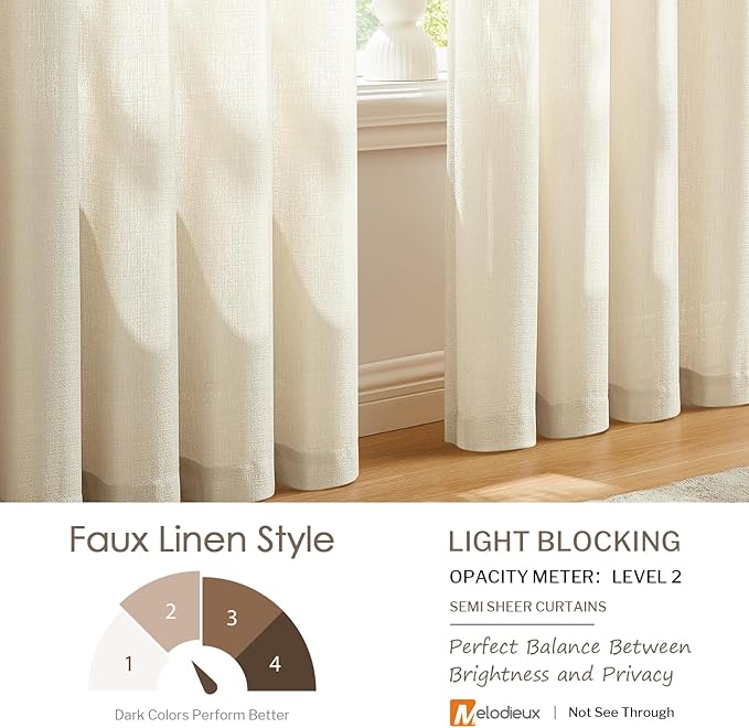 Melodieux Beige Semi Sheer Curtains 63 Inch Length - Image 4