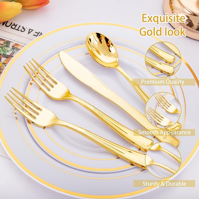 NOCCUR 400PCS Gold Plastic Silverware - Image 7